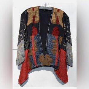 Urban Zen Patchwork Artisan Jacket M Linen Cotton Silk Hand Stitched Made In USA